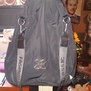 Stylish Black Backpack with Silver Details